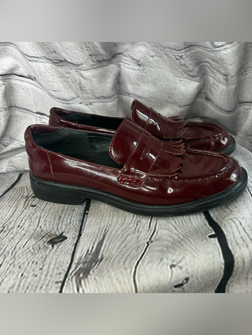 Dark Academia Preppy Ivy League Nerdcore Kiltie Oxblood Patent Leather Loafers 8